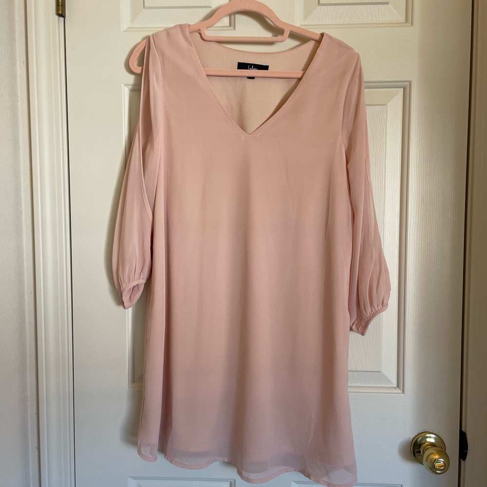 Lulu's Shifting Dears Blush Pink Long Sleeve V-Neck Dress